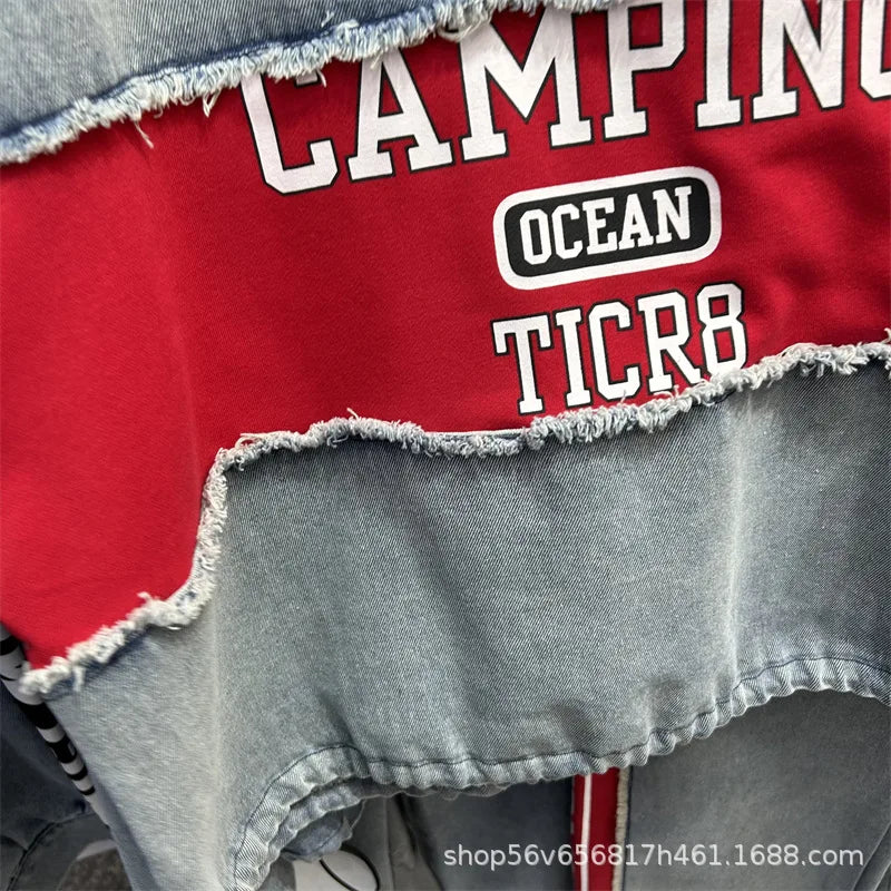 Completo Donna Denim Patchwork – Felpa + Pantaloni Streetwear Casual