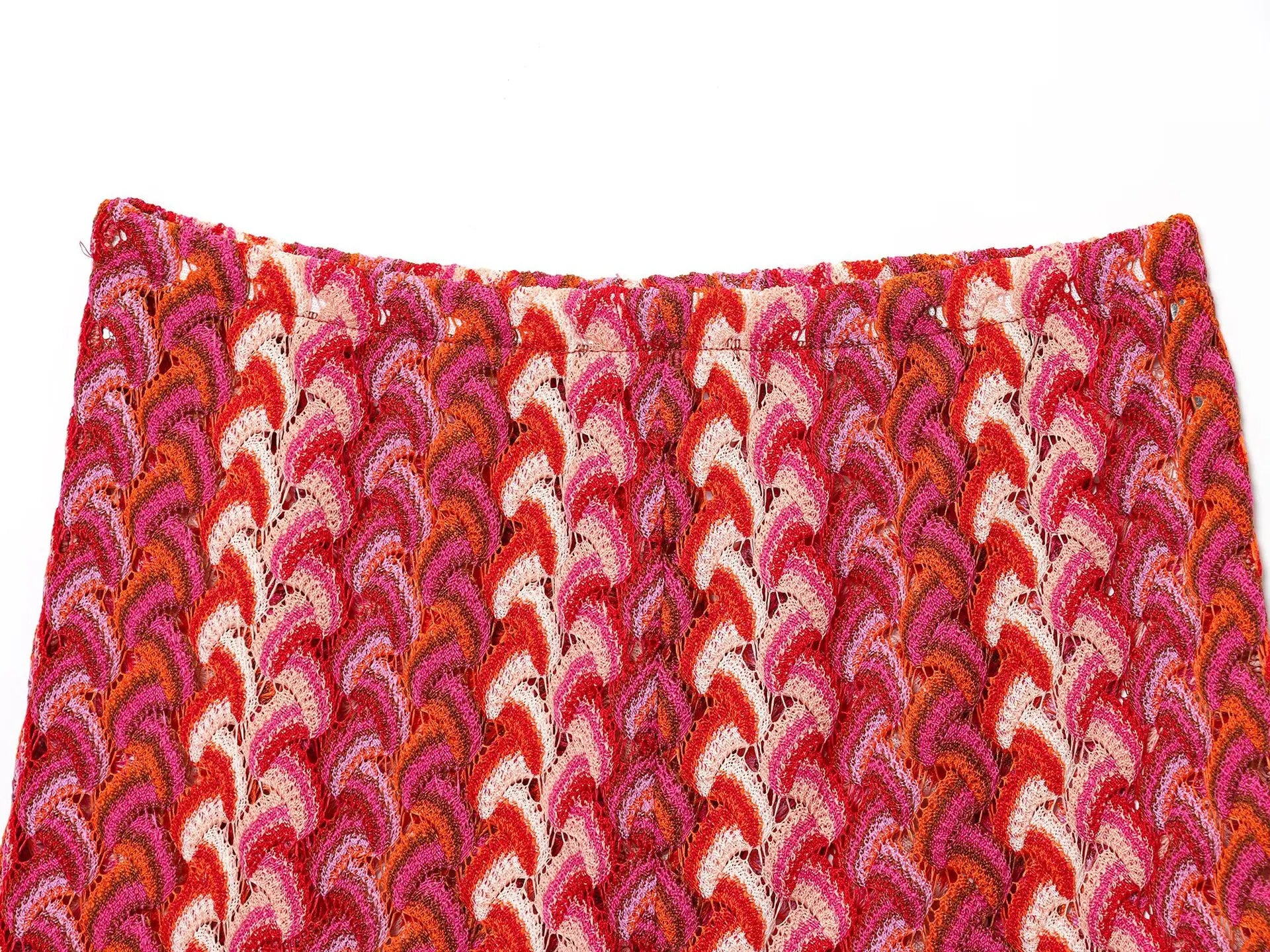 Coordinato donna in maglia crochet – top corto girocollo e pantaloni dritti vita alta