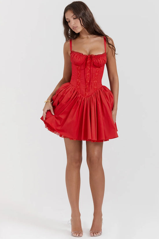 Mini Abito Corsetto in Pizzo Floreale – Estate 2025, Bianco/ Giallo/Rosso/Blu