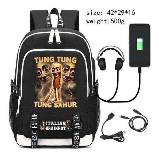 Zaino “Tung Tung Tung Sahur” – Meme Italian Brainrot in moda streetwear virale