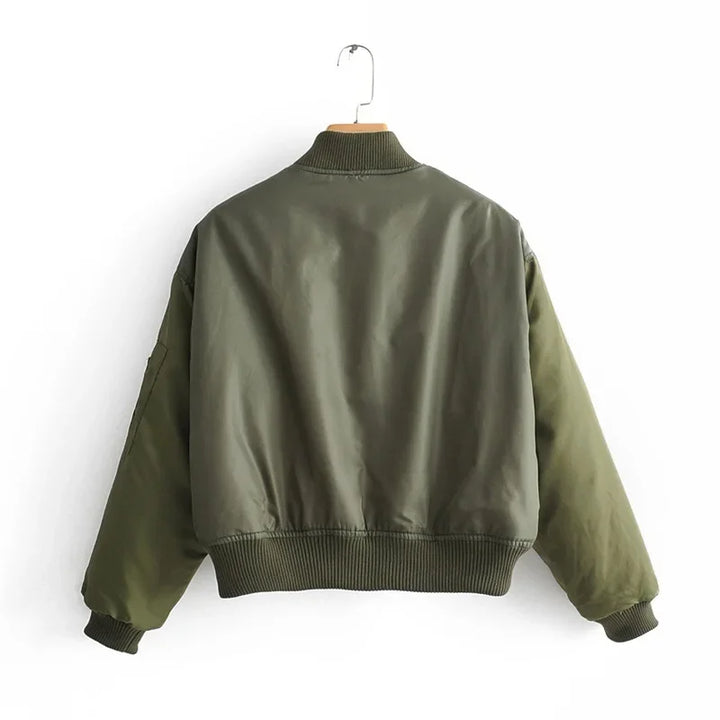 Giacca pilot bomber da donna imbottita – stile militare verde army, antivento e leggera per primavera/autunno