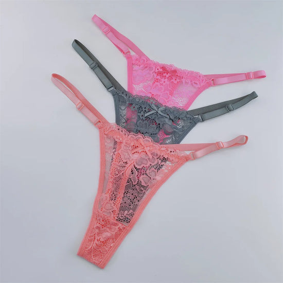 Set 3 Perizomi in Pizzo Trasparente Donna– Sexy Regolabile