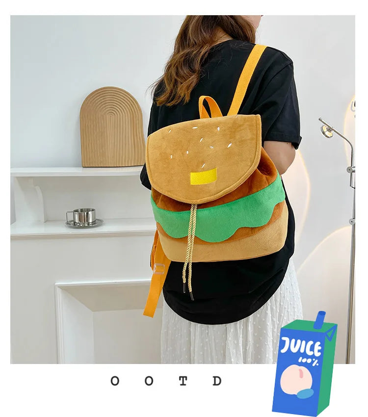 Zaino hamburger cartoon unisex – Backpack kawaii grande capacità per bambini e adulti, design buffo e comodo