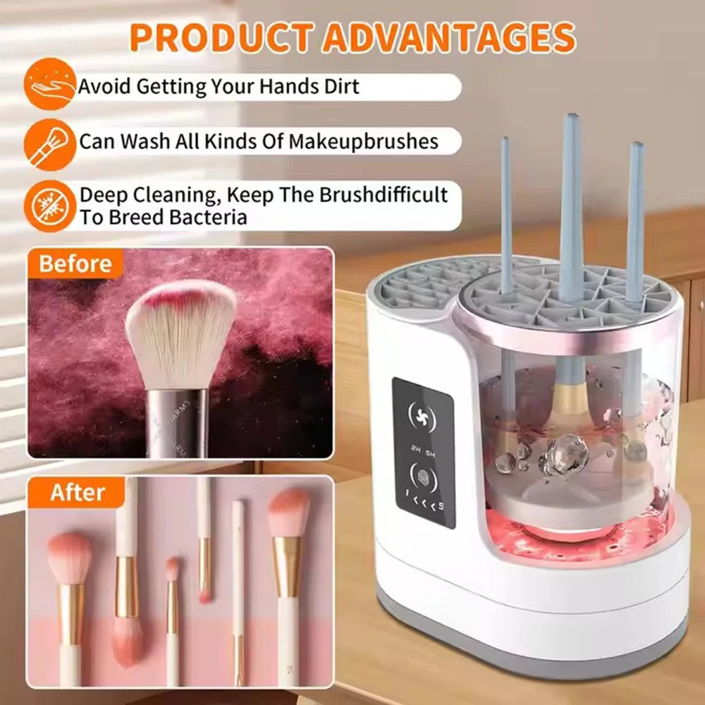 Pulitore Elettrico 3 in 1 per Pennelli Trucco – Lava, Asciuga e Organizza