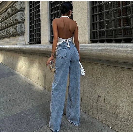 Jeans donna 2025 con pannelli mesh al ginocchio – denim hip-hop a vita alta, stile streetwear trasparente
