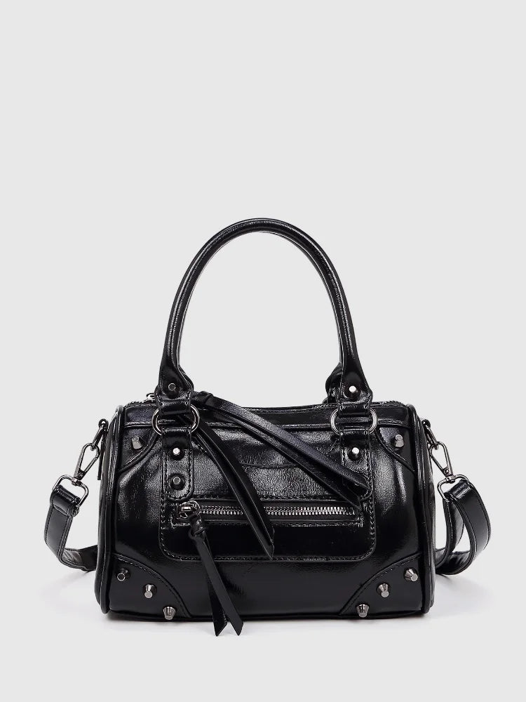 Borsa donna in similpelle con rivetti e nappine – tracolla regolabile, elegante e casual per ufficio e appuntamenti