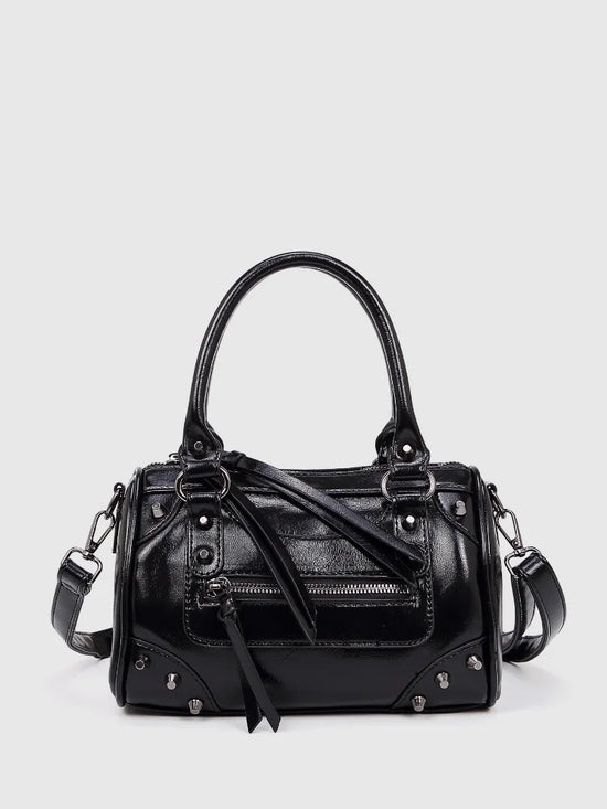 Borsa donna in similpelle con rivetti e nappine – tracolla regolabile, elegante e casual per ufficio e appuntamenti