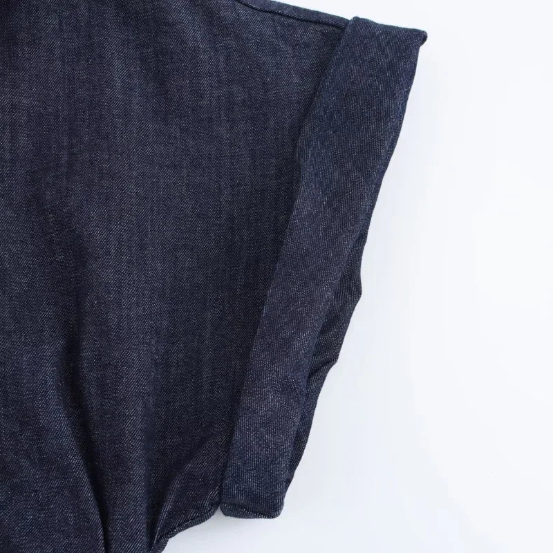Vestito midi in denim “1975 Series” – abito donna con rever, zip laterale e vita effetto plissé