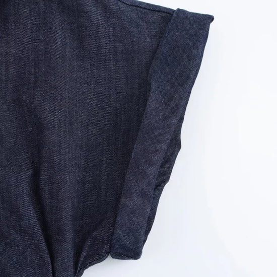 Vestito midi in denim “1975 Series” – abito donna con rever, zip laterale e vita effetto plissé