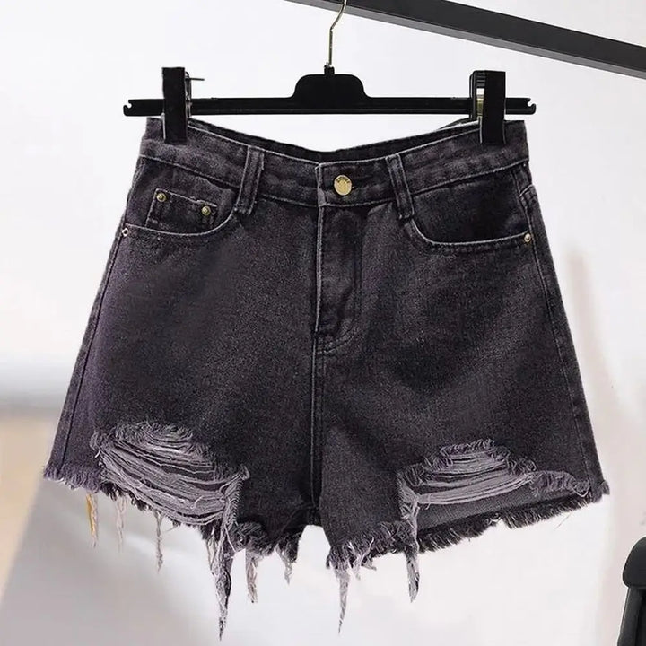 Cowboy shorts donna vita alta stile coreano – denim bianco con tasche, frange e strappi