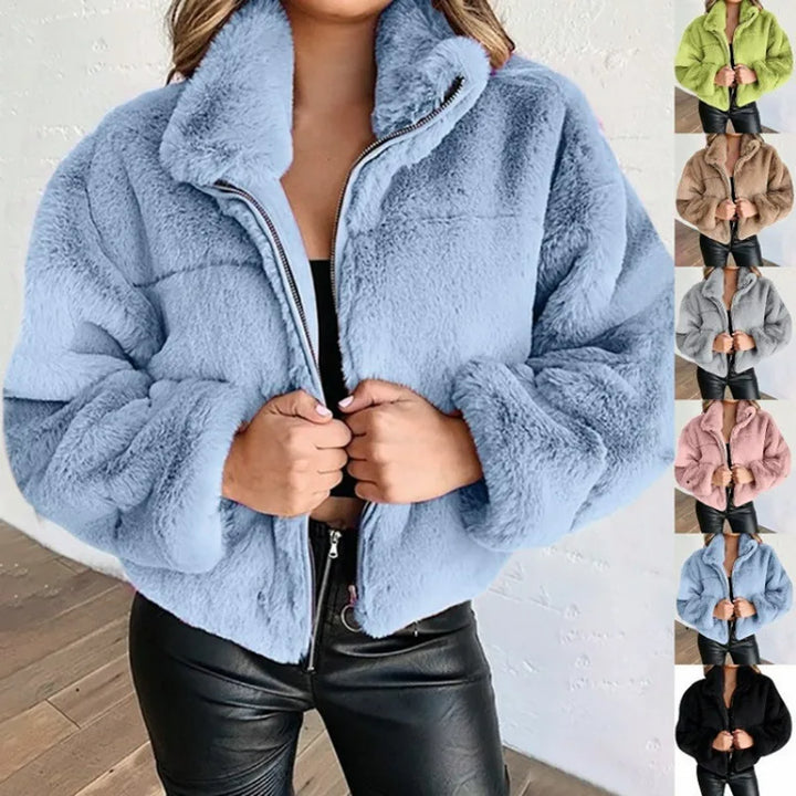 Cappotto corto donna in peluche oversize 2025 – cardigan faux fur con zip, caldo inverno cosy & fashion