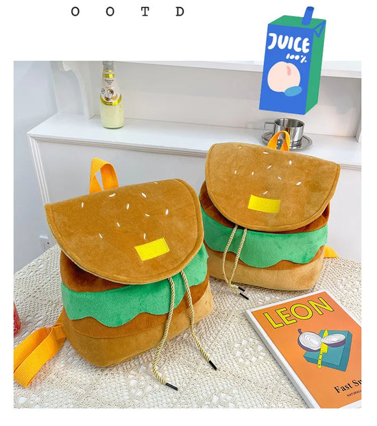 Zaino hamburger cartoon unisex – Backpack kawaii grande capacità per bambini e adulti, design buffo e comodo