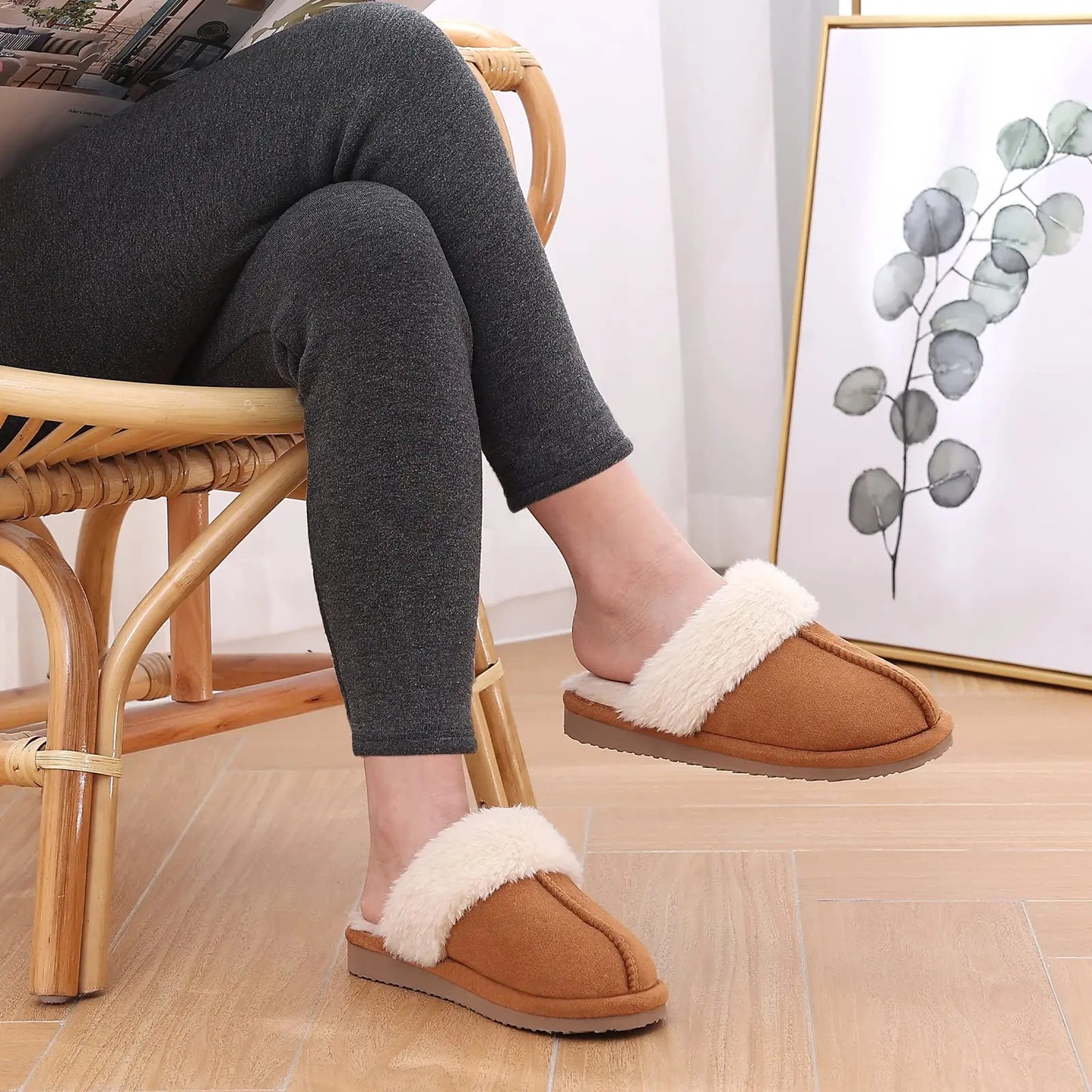 Ciabatte donna in pelliccia eco e suede – antiscivolo, indoor/outdoor, moda casa 2025