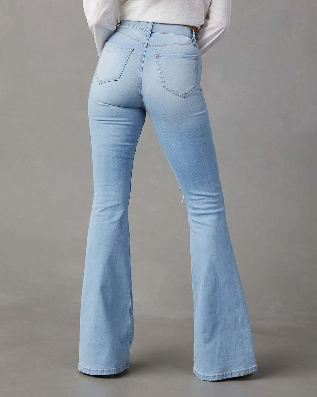 Jeans Donna Vita Alta Flare Ankle con Tasche & Strappi – Denim Loose Fit