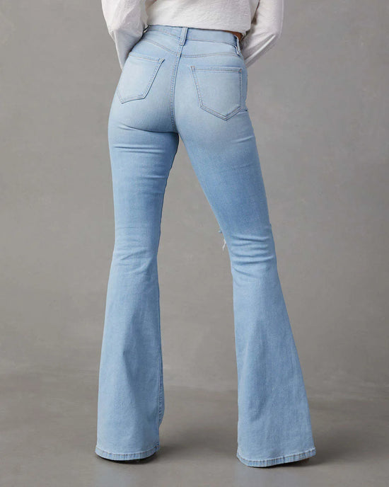 Jeans Donna Vita Alta Flare Ankle con Tasche & Strappi – Denim Loose Fit