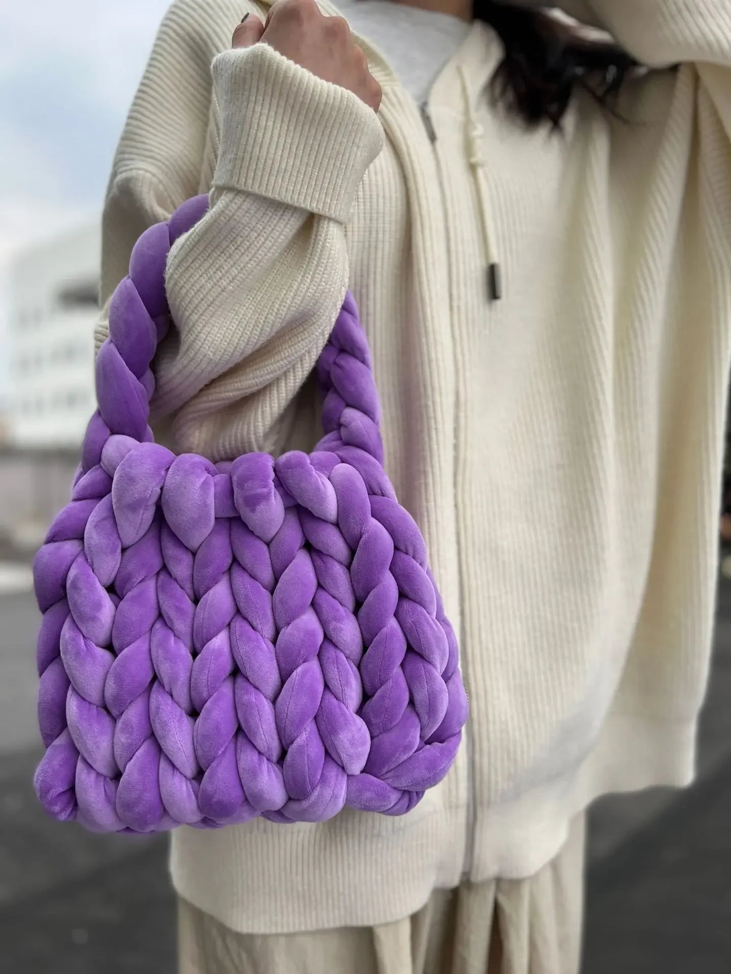 Borsa uncinetto in velluto intrecciato a mano – handbag artigianale unisex disponibile in più colori e dimensioni