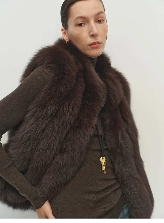 Gilet donna in pelliccia sintetica con collo alto