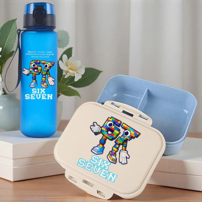2pcs Steal A Brainrot Bento Lunch Box Water Bottle 67 Six Seven Cartoon Printed Lunch Box Boys School Supplies Children Gifts