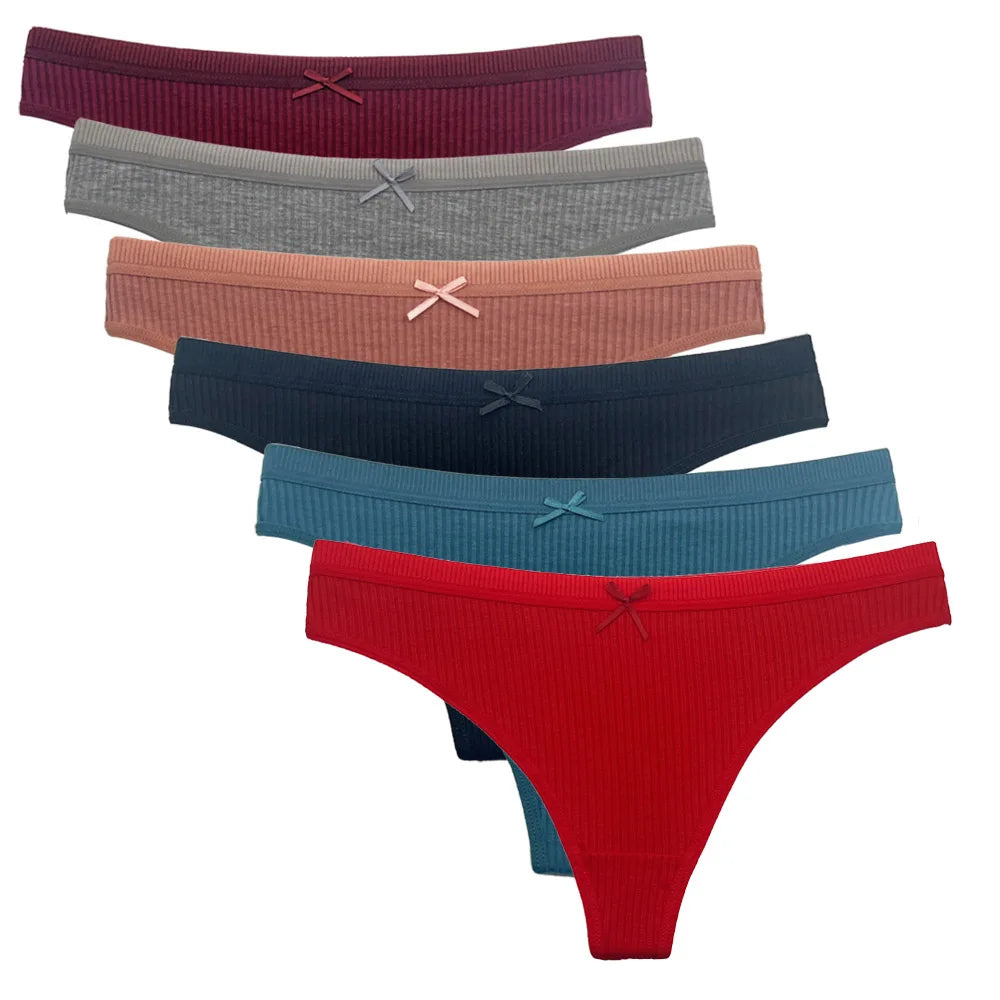 Set 5 pezzi perizomi donna in cotone – G-string vita bassa low-rise in colori solidi, lingerie comoda quotidiana