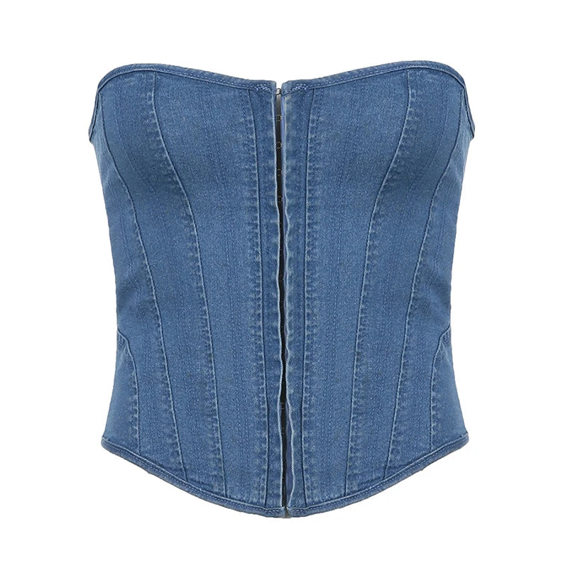 Corsetto Denim Donna Strapless – Top Y2K Modellante