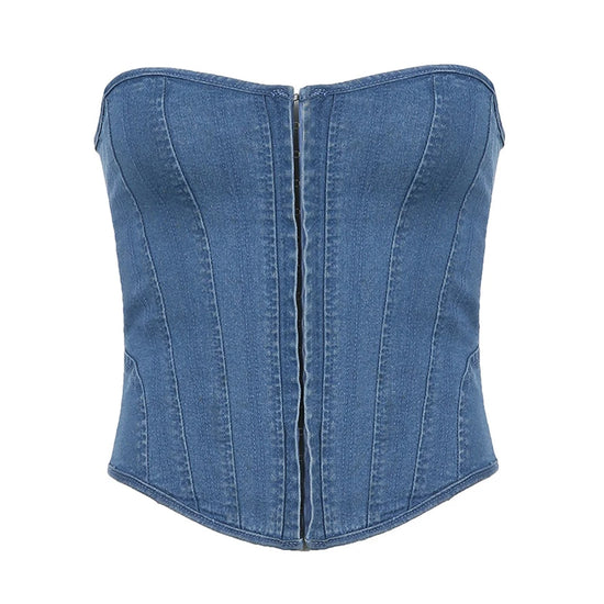 Corsetto Denim Donna Strapless – Top Y2K Modellante