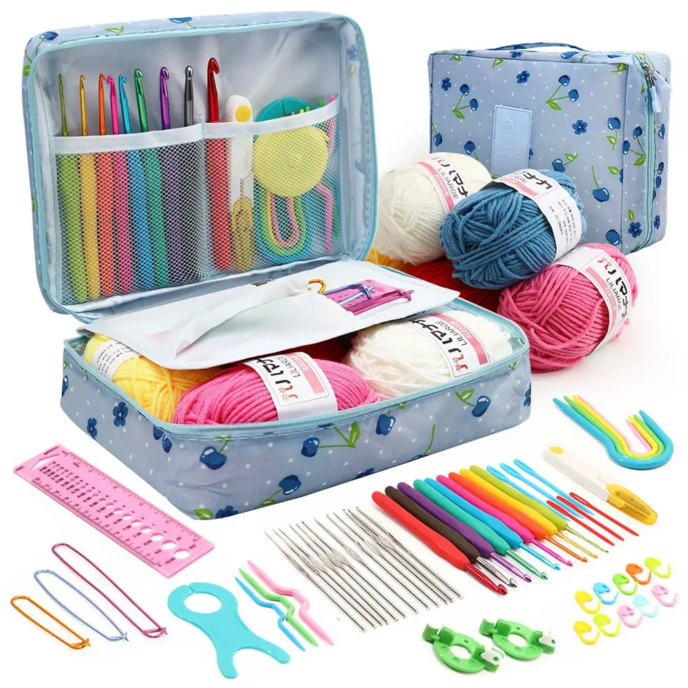 Set uncinetto portatile 59 pezzi con borsa – kit completo con manici ergonomici e materiali colorati
