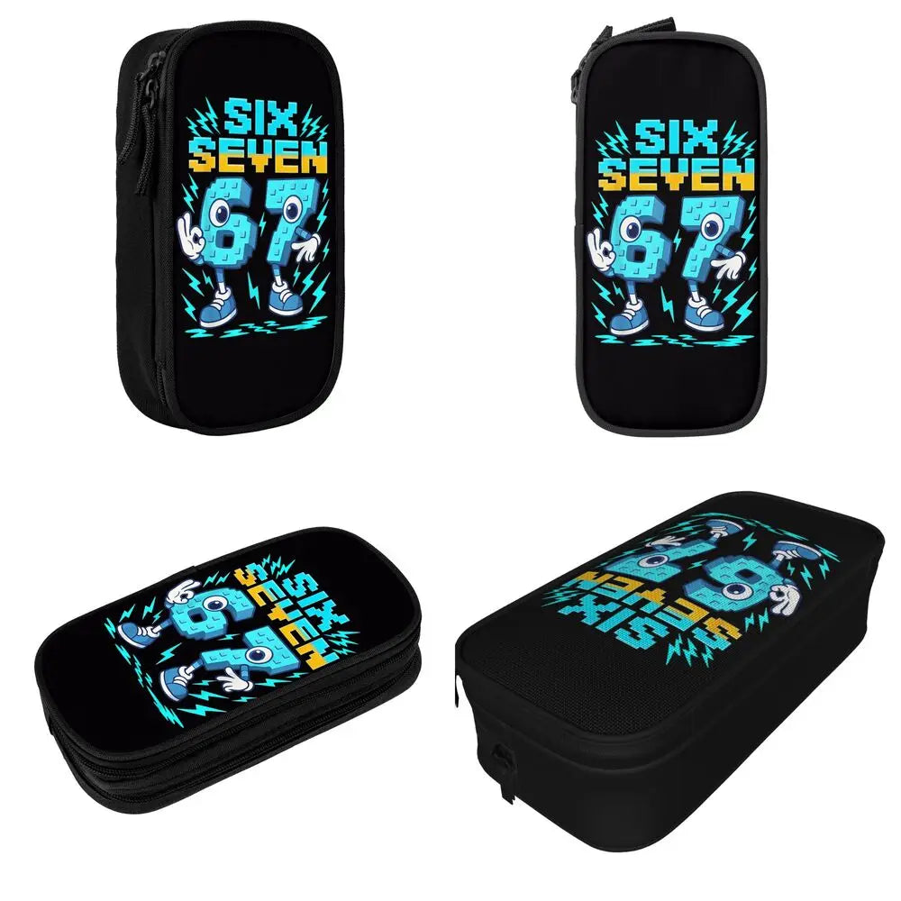 Meme 6 7 Six Seven Italian Steal A Brainrot 67 Pencil Case Canvas Pencil Box Child Vintage College School Pencil Cases Supplies
