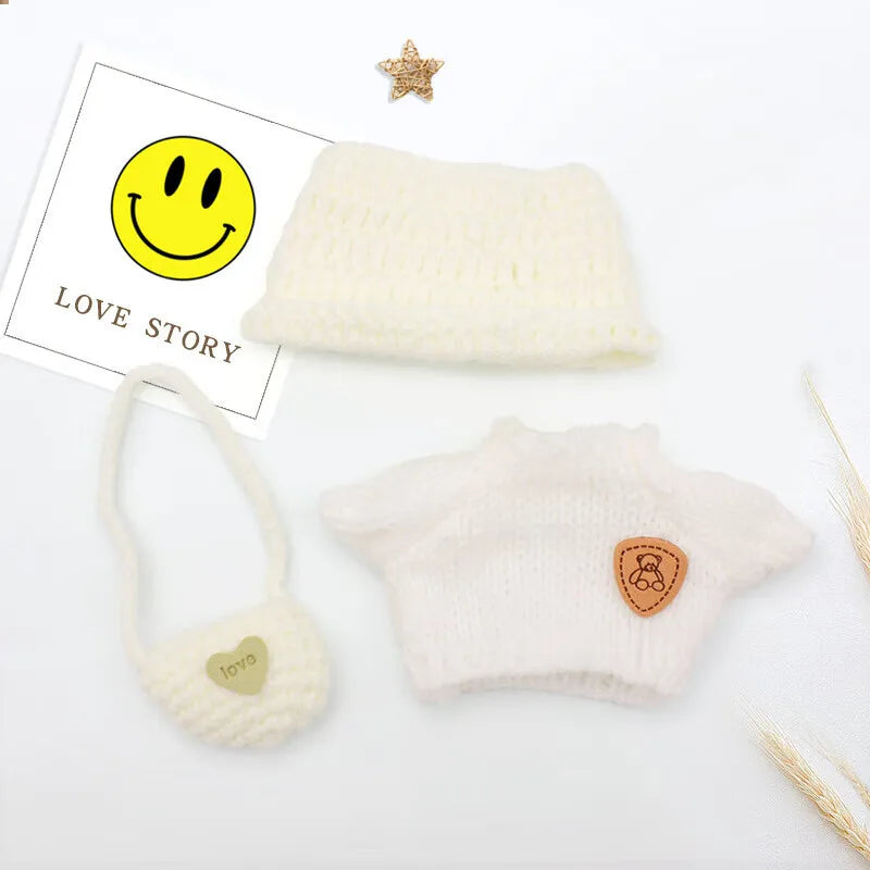 Set di abbigliamento lavorato a mano per bambola Labubu da 17 cm – Maglione, cappello e zaino
