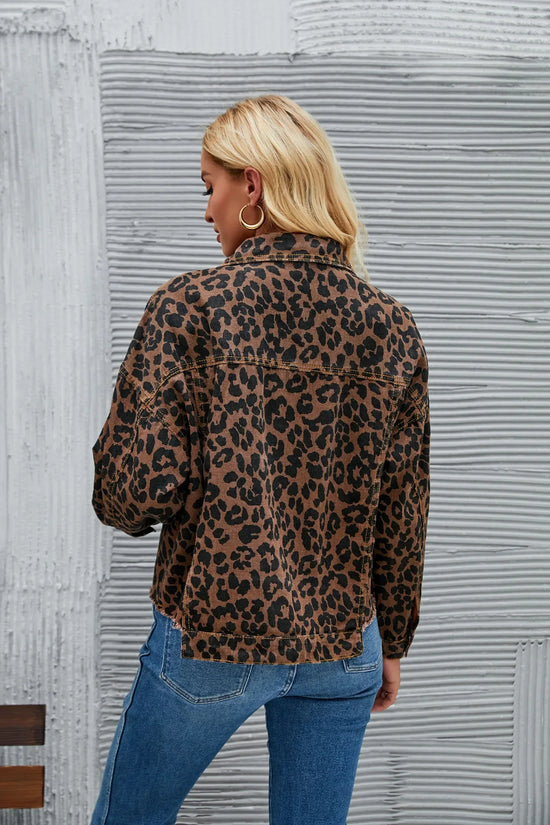 Giacca in denim donna leopard print – blazer oversize a maniche lunghe con collo a rever stile coreano primavera-autunno