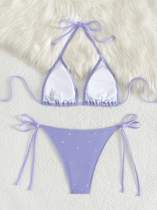 Bikini Nero con Paillettes – Costume Sexy Push Up Brillante