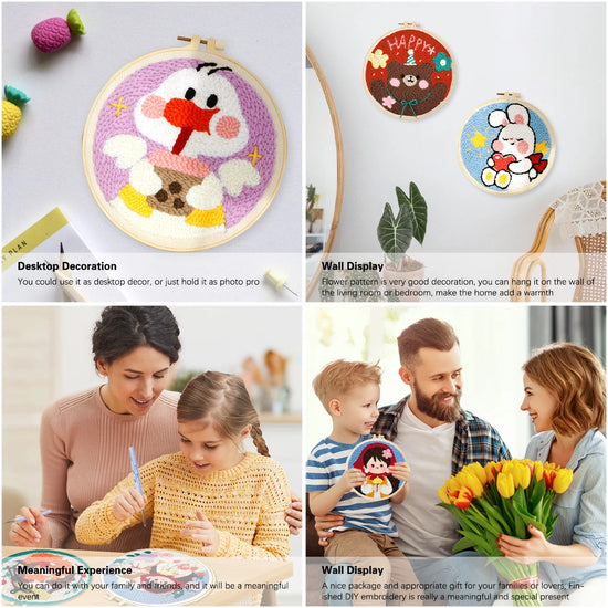 Kit Punch Needle Funghi e Fiori – Ricamo DIY Facile per Principianti