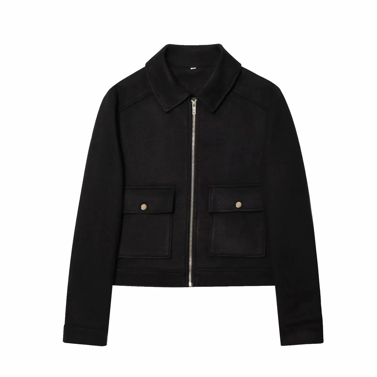 Giacca corta donna con zip, colletto e tasche - Nero