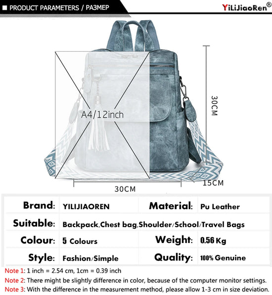 Zaino donna grande capacità in pelle simil-cuoio – daypack fashion da viaggio e scuola, backpack solid colour per ragazze