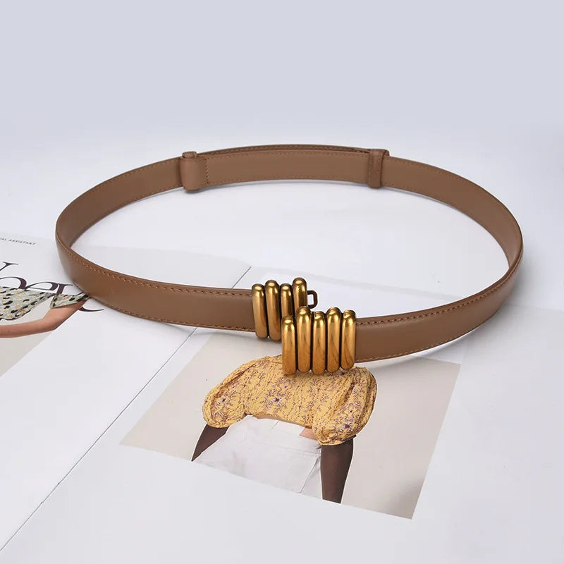 Cintura donna ecopelle vera 2025 – skinny knot belt in cowhide con fibbia gold, cintura regalo moda