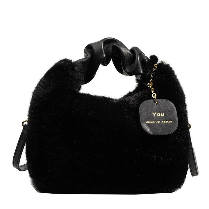 Borsa a mezzaluna in ecopelliccia donna – Hobo half-moon con manico arricciato e tracolla crossbody