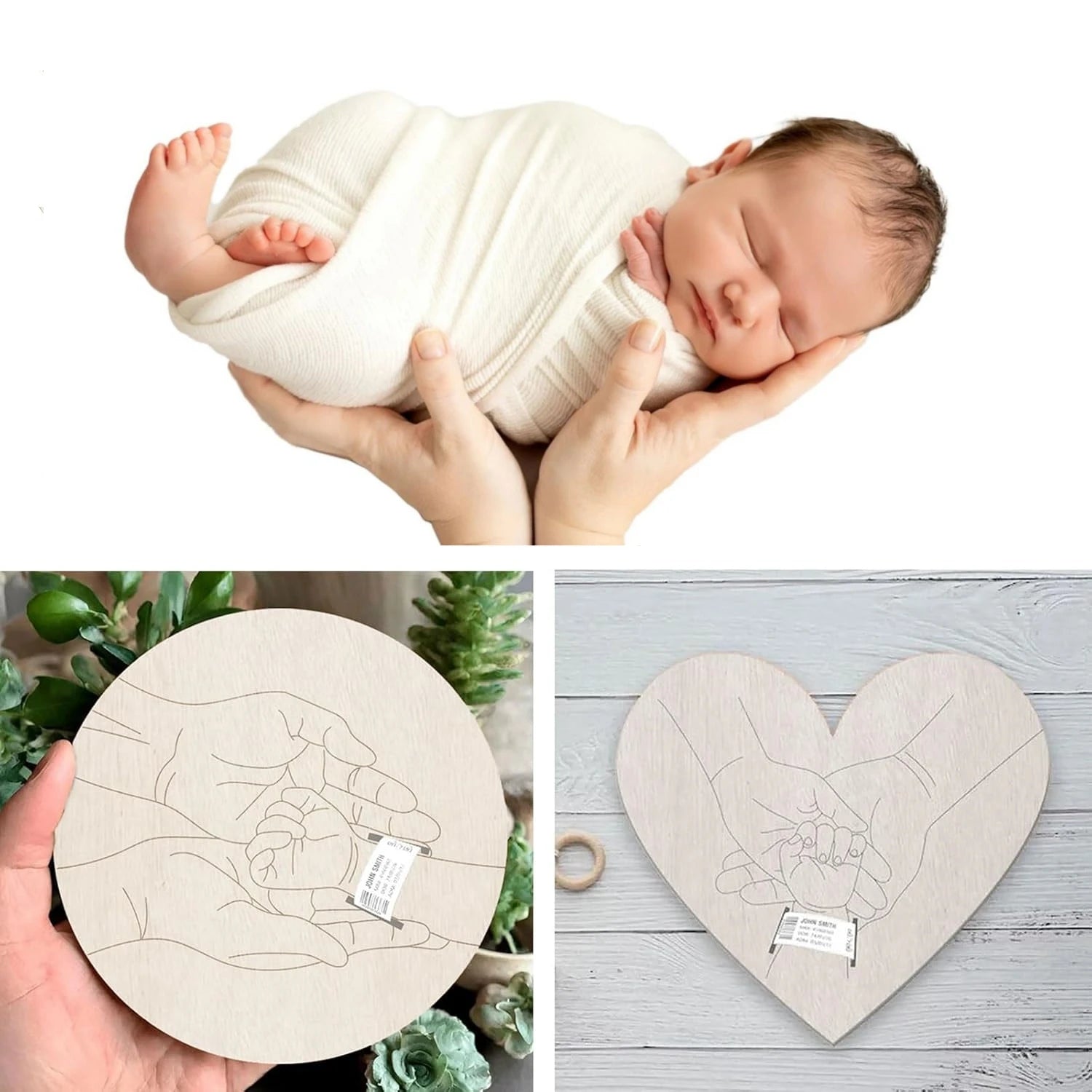 Porta Braccialetto Nascita Neonato – Targhetta Hello World in Legno