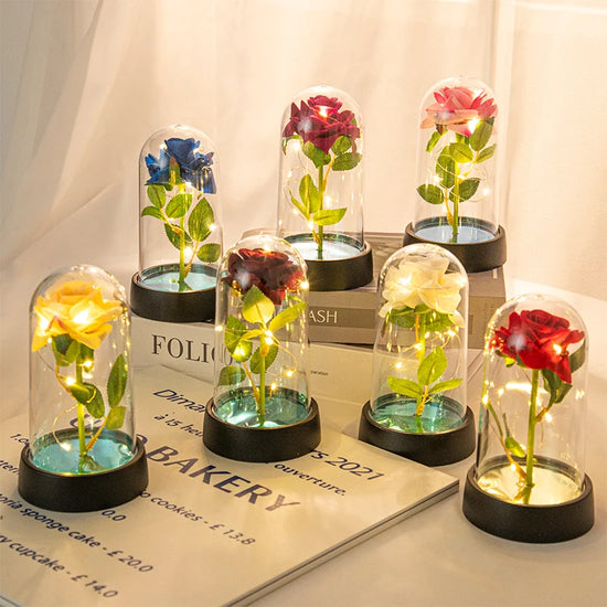 Rosa Eterna in Vetro con Luce – Fiore Romantico Regalo San Valentino