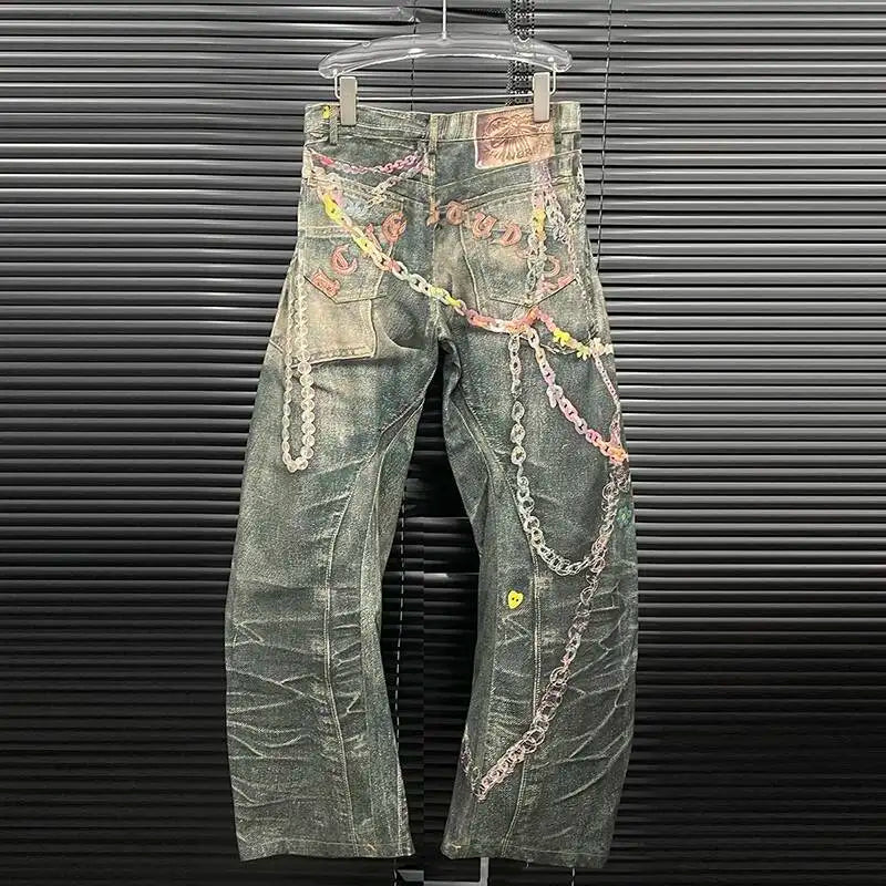 Jeans Donna Vita Alta con Stampa Catena – Denim Fashion Streetwear