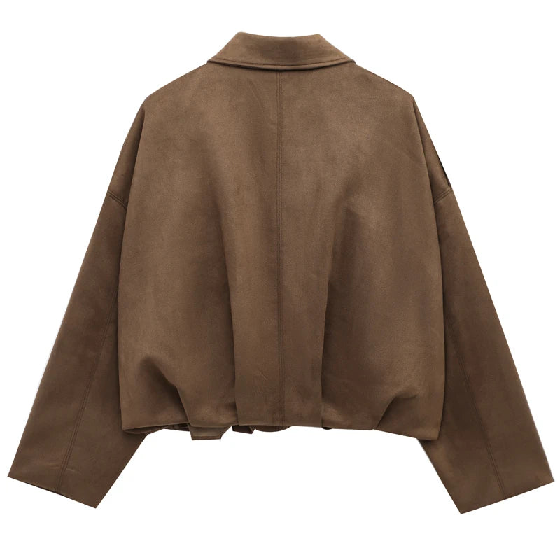 Giacca Bomber Donna con Zip, Collo a Revers e Maniche Lunghe – Giubbotto Corto Stile High Street 2025 per Autunno/Inverno