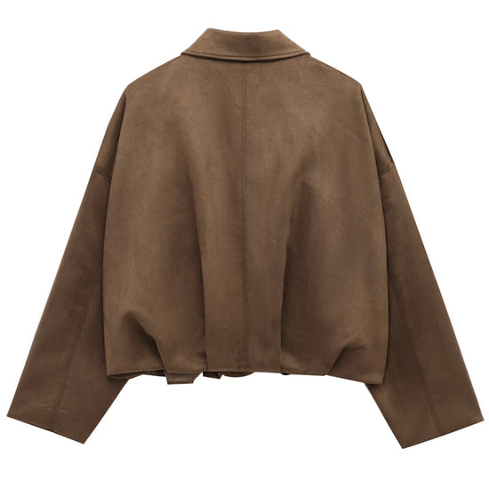 Giacca Bomber Donna con Zip, Collo a Revers e Maniche Lunghe – Giubbotto Corto Stile High Street 2025 per Autunno/Inverno