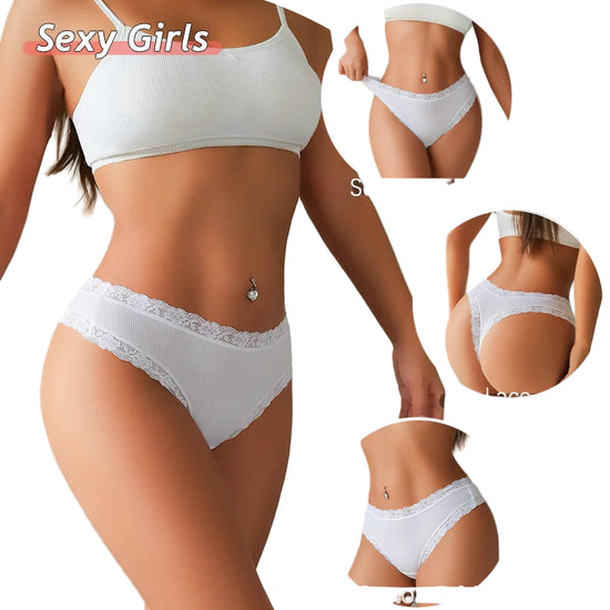 Set 5 pezzi perizomi donna vita media contrasto pizzo floreale – mutandine traspiranti sexy low-waist da S a XXL