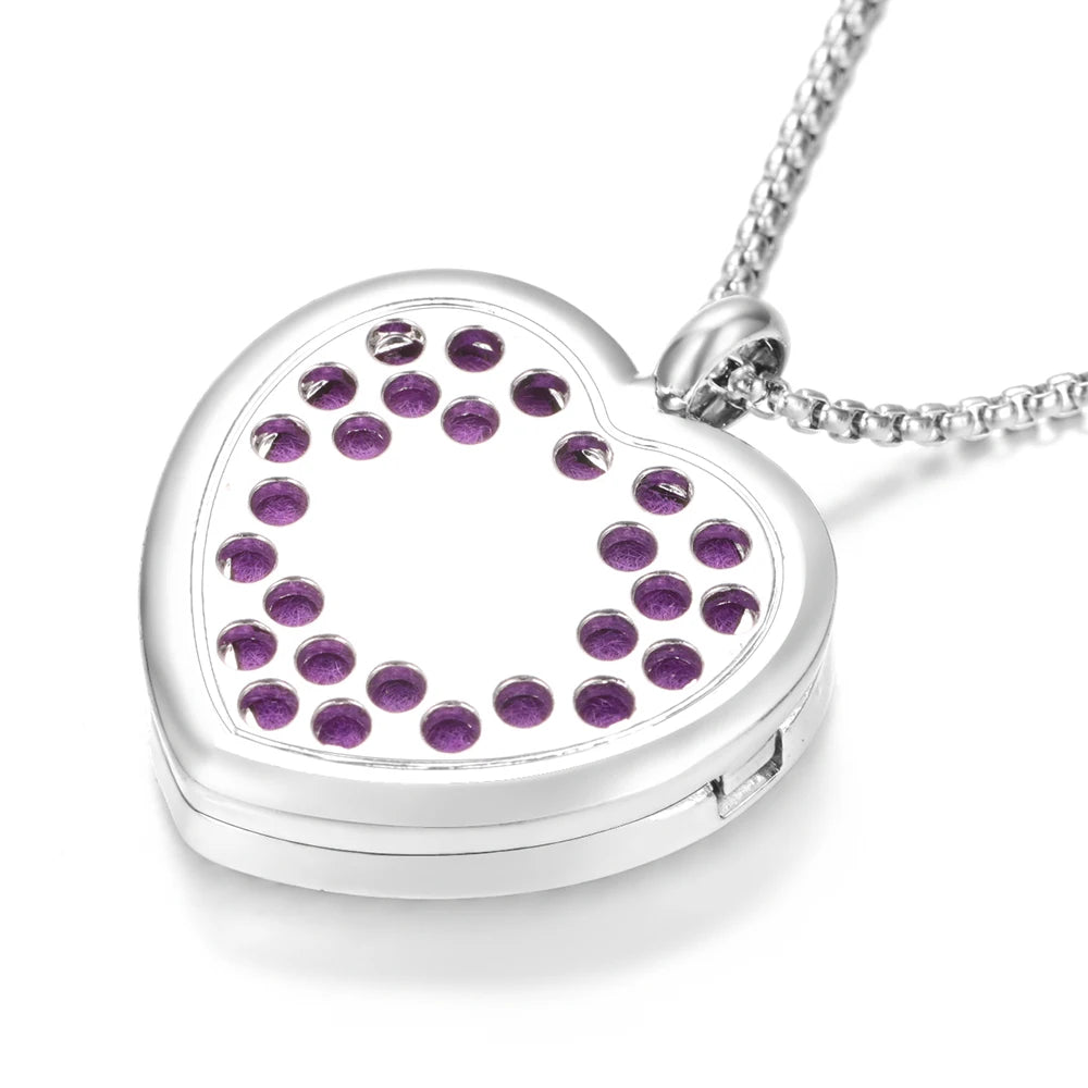Collana Diffusore a Cuore con Strass in Acciaio Inox – Ciondolo Aromaterapia per Profumi e Oli Essenziali