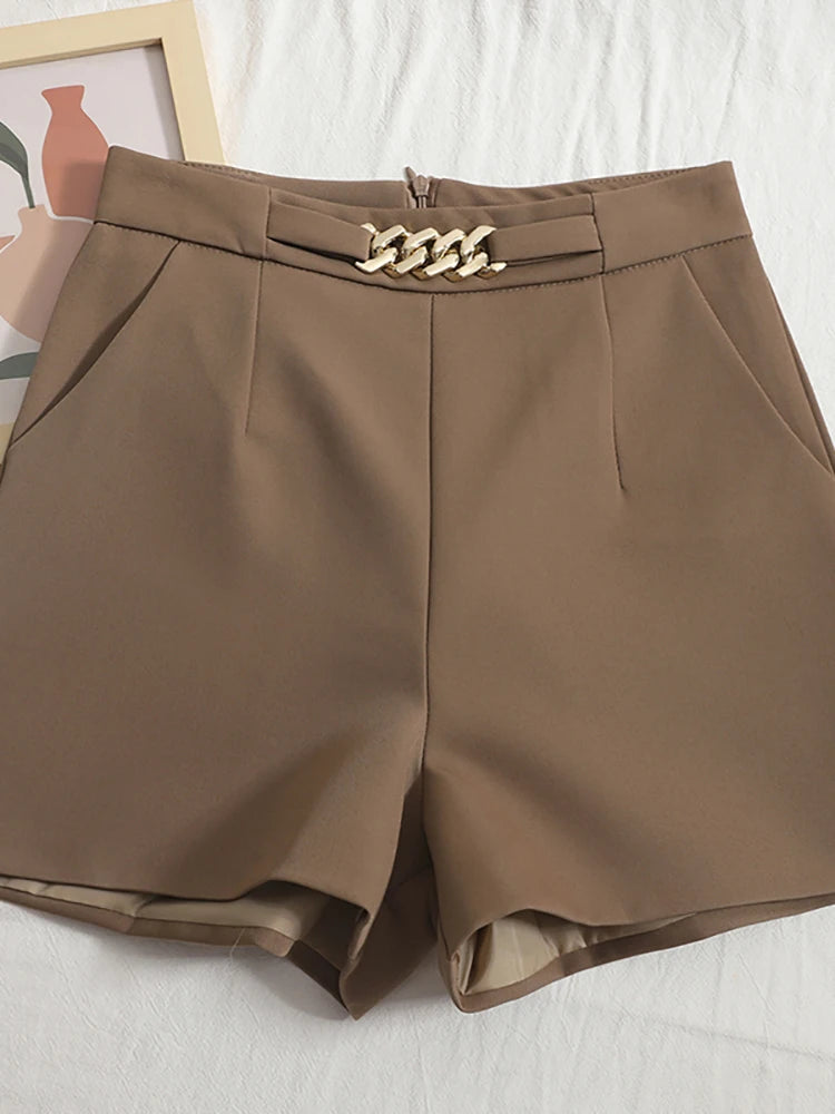 Shorts eleganti donna Heliar – A vita alta con zip e cintura femminile
