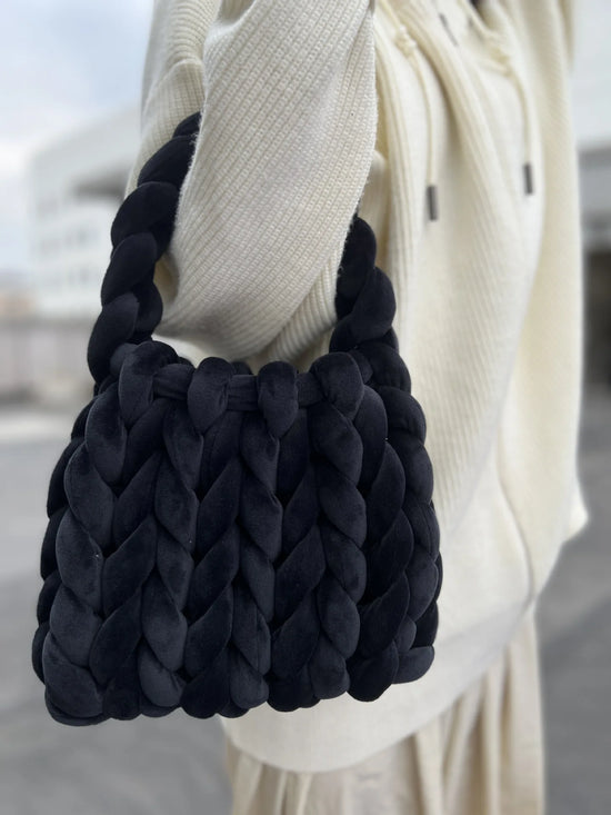 Borsa uncinetto in velluto intrecciato a mano – handbag artigianale unisex disponibile in più colori e dimensioni