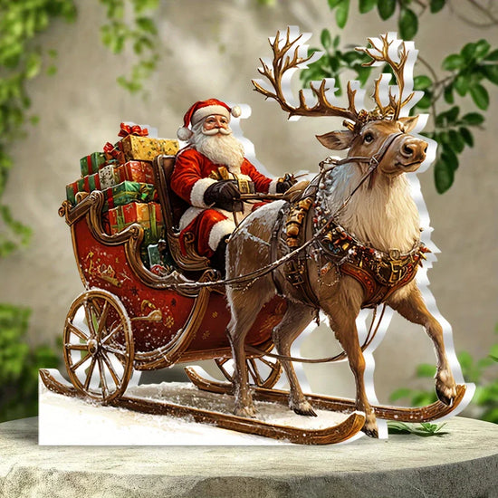 Decorazione natalizia 2D renna e slitta acrilica ‒ figura Santa Claus sleigh per albero, parete o party di Natale 2025