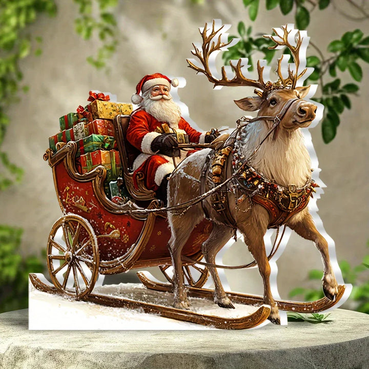 Decorazione natalizia 2D renna e slitta acrilica ‒ figura Santa Claus sleigh per albero, parete o party di Natale 2025