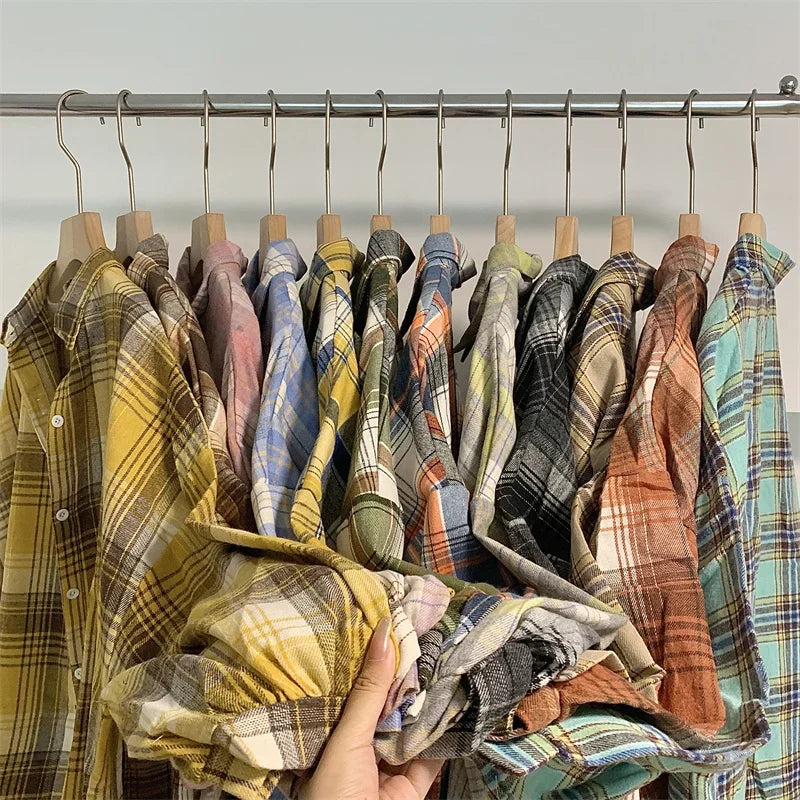 Camicia a quadri donna autunno 2025 – camicia manica lunga stile preppy vintage, taglio loose, single-breasted