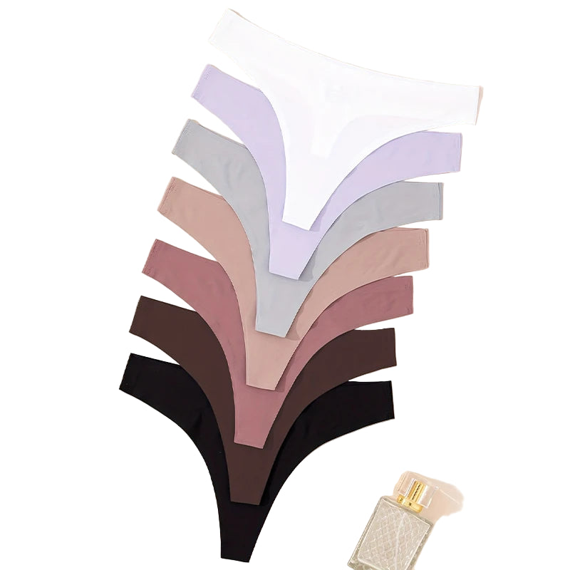 Set 7 pezzi perizomi donna seamless in ice-silk – vita bassa, T-back ultra sottile, mutandine low-waist comfort e invisibili