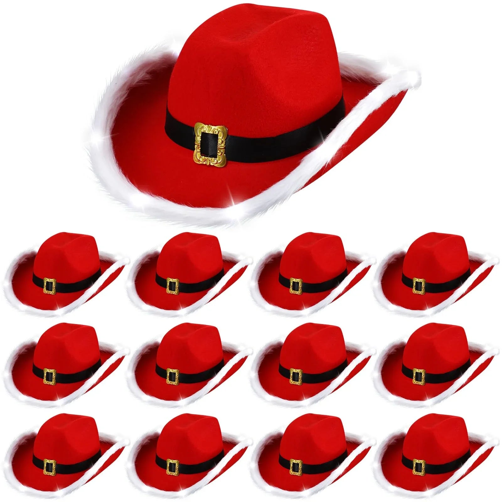 Cappello cowboy “Babbo Natale” rosso in feltro con tesa larga – floccato, unisex per festa western natalizia 2025