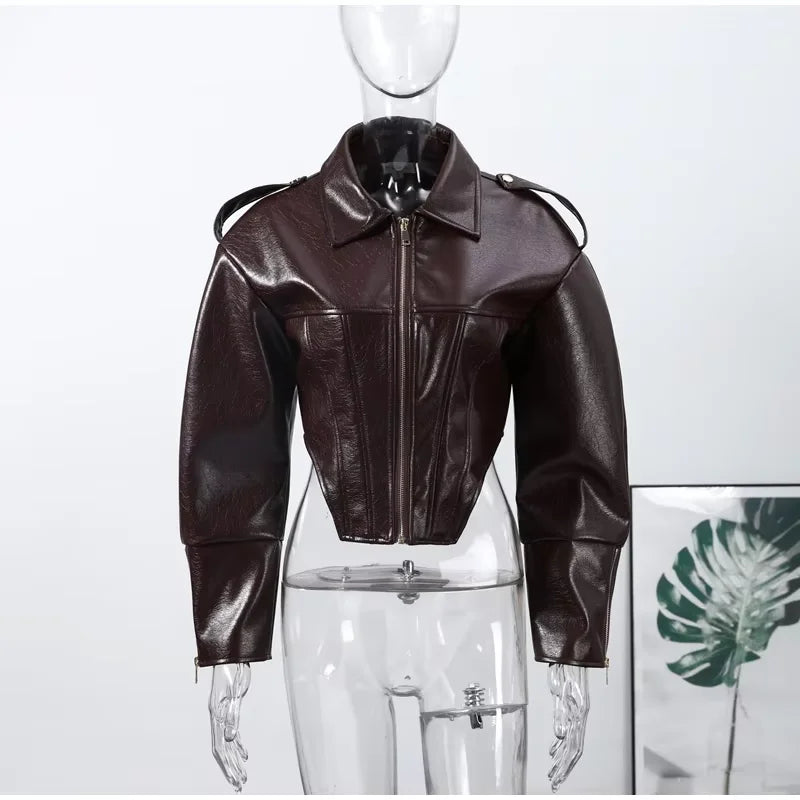 Giacca Biker Donna Effetto Pelle Lucida con Zip – Nero o Rosso